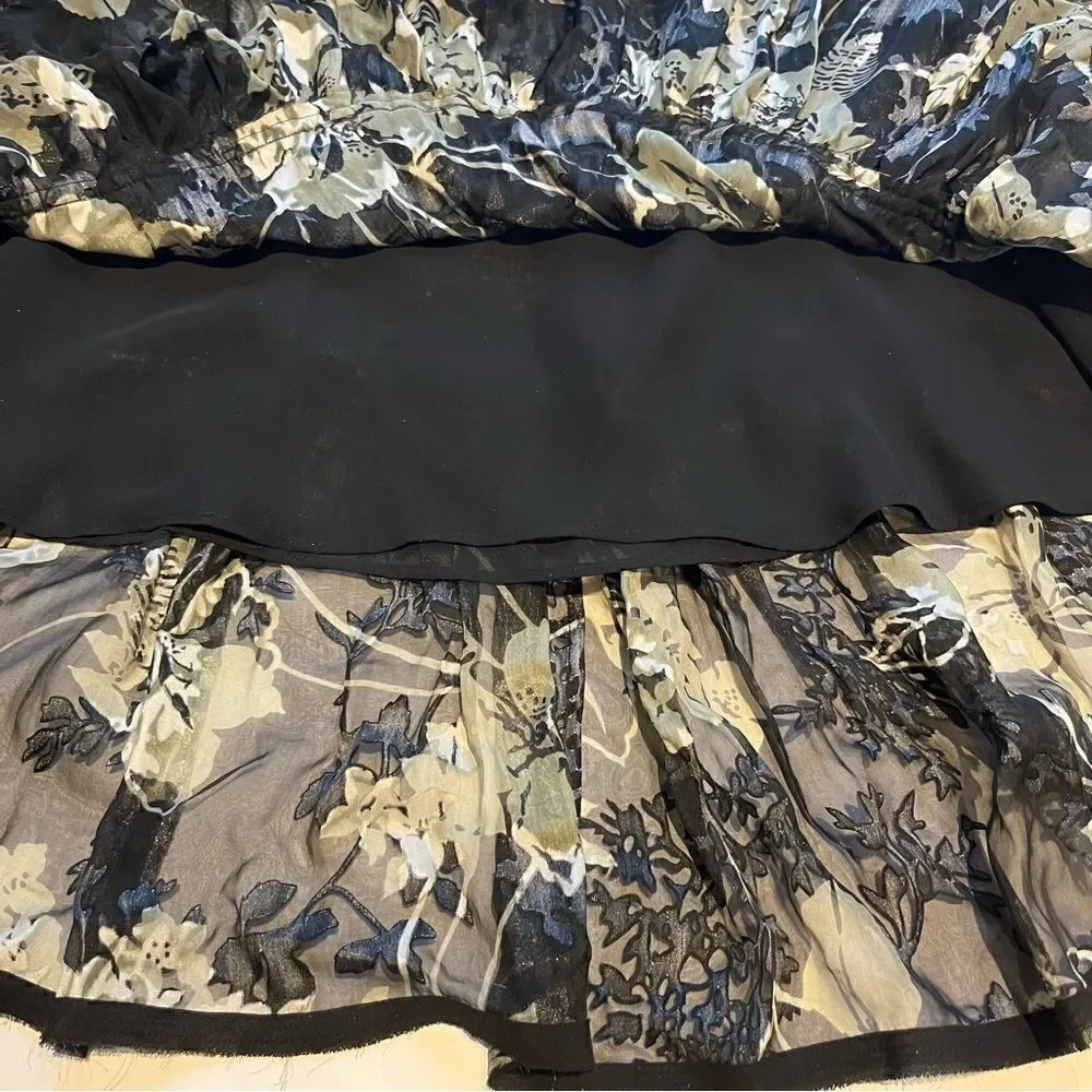 Charles Nolan Long Skirt Size 10 Black, green, silver floral pattern, shiny